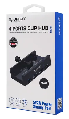 ORICO USB hub MH4PU-P με σφιγκτήρα, 4x θυρών, 5Gbps, USB σύνδεση, ασημί