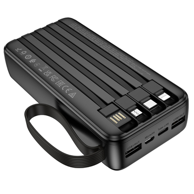 Power Bank Borofone BJ76A 20000mAh με 4 Καλώδια Φόρτισης και 4 Θύρες USB-C USB-A Lightning Micro-USB και LED Ένδειξη Μπαταρίας Μαύρο