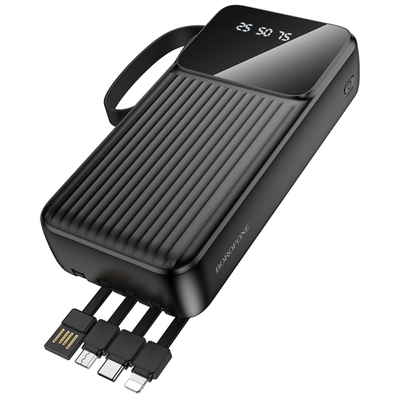 Power Bank Borofone BJ76A 20000mAh με 4 Καλώδια Φόρτισης και 4 Θύρες USB-C USB-A Lightning Micro-USB και LED Ένδειξη Μπαταρίας Μαύρο