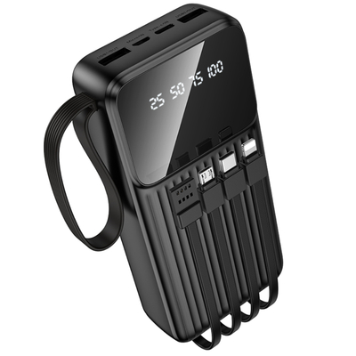 Power Bank Borofone BJ76A 20000mAh με 4 Καλώδια Φόρτισης και 4 Θύρες USB-C USB-A Lightning Micro-USB και LED Ένδειξη Μπαταρίας Μαύρο