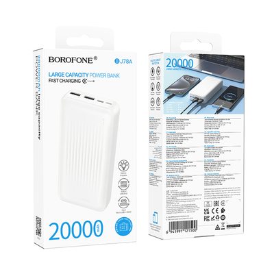 Power Bank Borofone BJ78A 20000mAh 5V/2A με 4 Θύρες 1xUSB-C 2xUSB-A 1xMicroUSB και LED Ένδειξη Μπαταρίας Λευκό