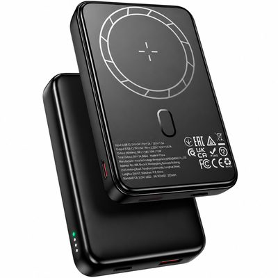Power Bank Borofone BJ82 Ultra-slim 5000mAh 5V/2A 1xUSB-C 1xUSB-A Ασύρματη Φόρτισή 5W και LED Ένδειξη Μπαταρίας Μαύρο