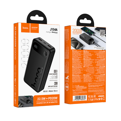 Power Bank Hoco J154A Victorious 20000mAh 1xUSB-C PD20W 2xUSB-A 22.5W και LED Ένδειξη Μπαταρίας με Πιστοποίηση CCC Μαύρο