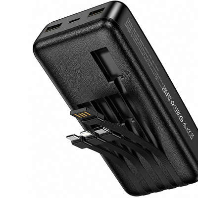 Power Bank Hoco J163A 20000mAh 5V/2A QC 1xUSB-C 2xUSB-A Ενσωματωμένα Καλώδια USB-A USB-C Lightning MicroUSB και LED Ένδειξη Μαύρο