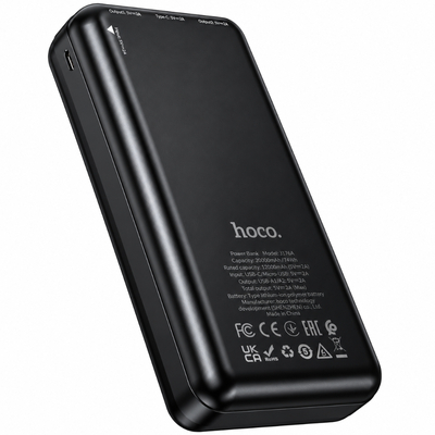 Power Bank Hoco J176A Honorifico 20000mAh 10W 1xUSB-C 2xUSB-A 1xMicroUSB με Solar Panel Μαύρο
