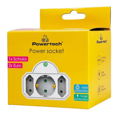 POWERTECH αντάπτορας ρεύματος PT-816 με προστασία υπέρτασης, 1x schuko, 2x euro, 16A, λευκός