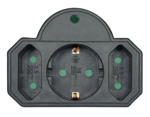 POWERTECH αντάπτορας ρεύματος PT-817 με προστασία υπέρτασης, 1x schuko, 2x euro, 16A, μαύρος