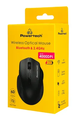 POWERTECH ασύρματο ποντίκι PT-1578, 2.4GHz & Bluetooth, έως 4000DPI, μαύρο