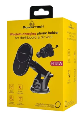 POWERTECH ασύρματος φορτιστής & βάση αυτοκινήτου PT-1241, 15W, μαύρος