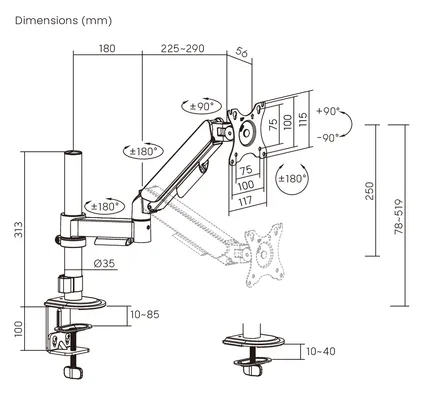 POWERTECH βάση γραφείου οθόνης PT-1627, 17-32", έως 9kg