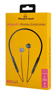 POWERTECH earphones PT-1228 με μαγνήτη, Bluetooth ENC 10mm 180mAh, μαύρα