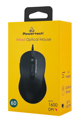 POWERTECH ενσύρματο ποντίκι PT-1467, οπτικό, έως 1600DPI, μαύρο