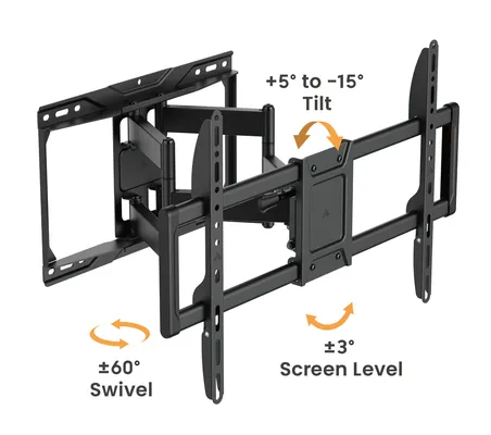 POWERTECH επιτοίχια βάση τηλεόρασης PT-1423, 37-90", 75kg, heavy duty, full motion