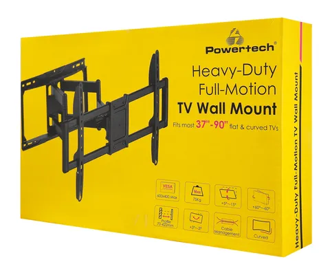 POWERTECH επιτοίχια βάση τηλεόρασης PT-1423, 37-90", 75kg, heavy duty, full motion