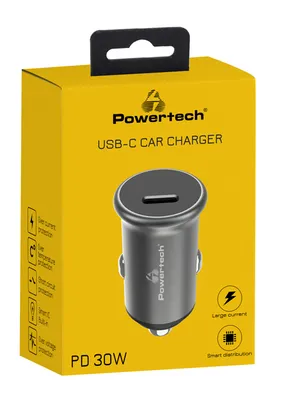 POWERTECH φορτιστής αυτοκινήτου PT-1147, USB-C, 30W PD, γκρι