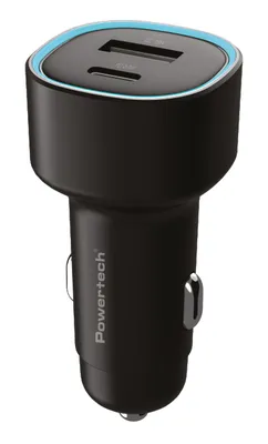 POWERTECH φορτιστής αυτοκινήτου PT-1539, USB & USB-C, 85W, μαύρος