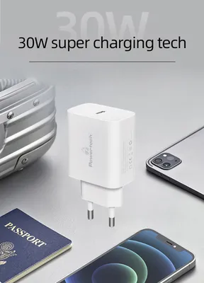 POWERTECH φορτιστής τοίχου PT-1043, USB-C, PD QC3.0, GaN, 30W, λευκός