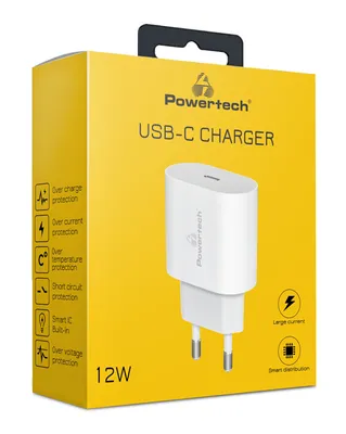 POWERTECH φορτιστής τοίχου PT-1150, USB-C, 12W, λευκός