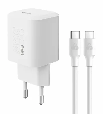 POWERTECH φορτιστής τοίχου PT-1350 με καλώδιο, USB-C, 36W, GaN, λευκός