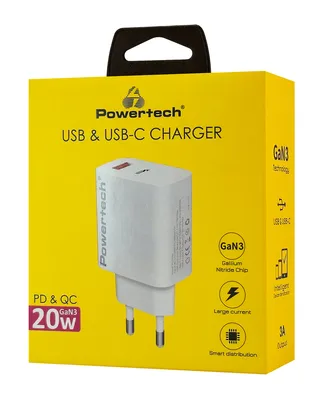 POWERTECH φορτιστής τοίχου PT-1437, USB/USB-C, 20W, GaN, λευκός
