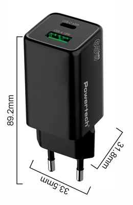 POWERTECH φορτιστής τοίχου PT-1501, USB/USB-C, 65W, GaN, μαύρος