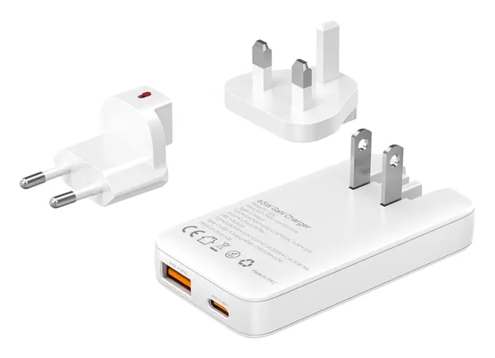 POWERTECH φορτιστής τοίχου PT-1532, EU/UK/CN βύσμα, USB/USB-C, 65W, GaN, λευκός