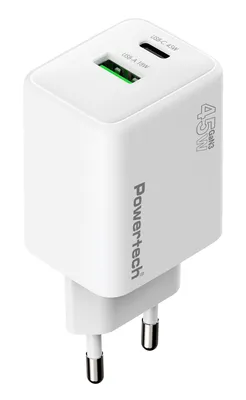 POWERTECH φορτιστής τοίχου PT-1551, USB/USB-C, 45W, GaN, AVS, λευκός