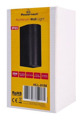 POWERTECH φωτιστικό τοίχου HLL-0188 για 2x GU10 λάμπες, μεταλλικό, IP65, μαύρο