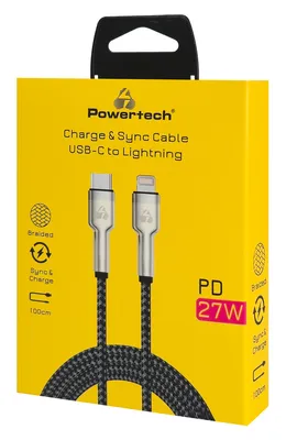 POWERTECH καλώδιο Lightning σε USB-C PTR-0200, PD 27W, 480Mbps, 1m, μαύρο/γκρι