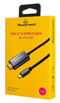POWERTECH καλώδιο USB-C σε HDMI PTR-0209, 4K/30Hz, 10 Gbps, 1m, μαύρο