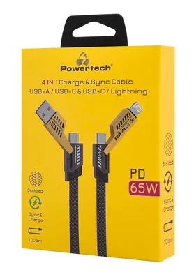 POWERTECH καλώδιο USB-C/USB σε USB-C/Lightning PTR-0164, 65W, 480Mbps, 1m, μαύρο
