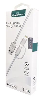 POWERTECH καλώδιο USB σε Micro/Lightning PT-707, MFi, 2.4A, 1m, λευκό