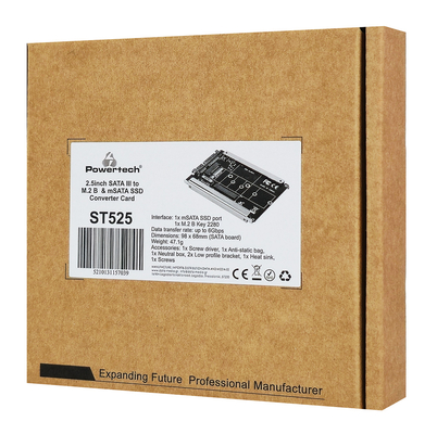 POWERTECH κάρτα μετατροπής 2.5" SATA σε M.2 B & mSATA SSD ST525, 6Gbps