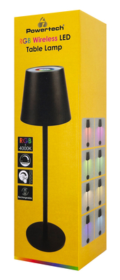 POWERTECH LED επιτραπέζιο φωτιστικό HLL-0195, RGB, ρυθμιζόμενο, επαναφορτιζόμενο, μαύρο