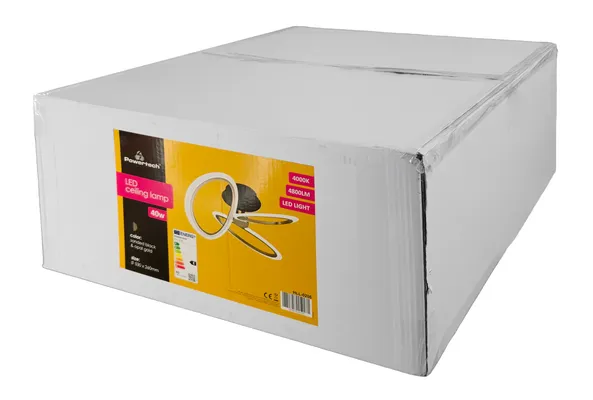 POWERTECH LED φωτιστικό οροφής HLL-0206, 40W, 4000K, Φ53x26cm, οπάλ χρυσό/μαύρο