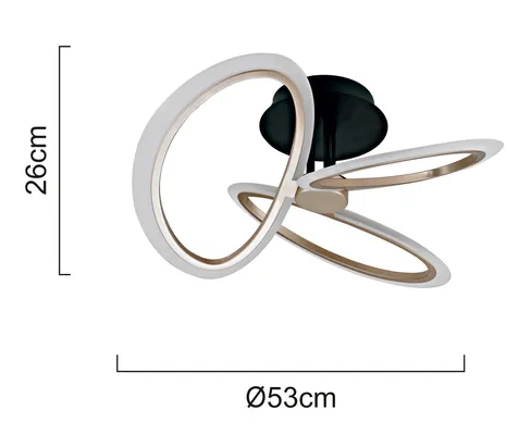 POWERTECH LED φωτιστικό οροφής HLL-0206, 40W, 4000K, Φ53x26cm, οπάλ χρυσό/μαύρο
