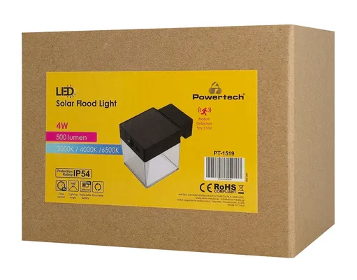 POWERTECH LED ηλιακό φωτιστικό PT-1519 με αισθητήρα κίνησης, 4W, 2000mAh, μαύρο