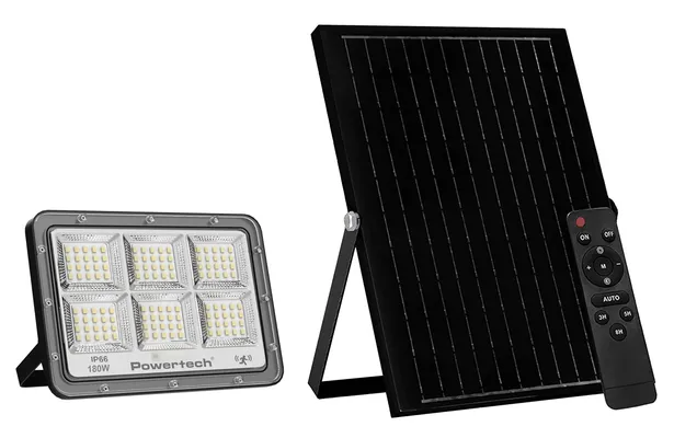 POWERTECH LED ηλιακός προβολέας PT-1458 με τηλεχειριστήριο, αισθητήρας κίνησης, 180W, 4000K, 2000lm, IP66