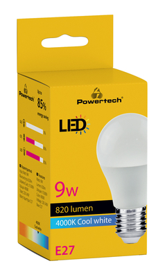 POWERTECH LED λάμπα E27-020, 9W, 4000K, E27, 820lm