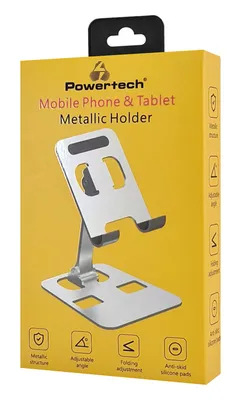 POWERTECH μεταλλική βάση smartphone/tablet PT-1159, 10", foldable, ασημί