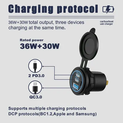 POWERTECH πρίζα USB για σκάφη & οχήματα PTL-030, USB & 2x USB-C, 36W, IP65