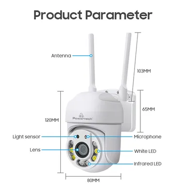 POWERTECH smart κάμερα PT-1144, 2MP, Wi-Fi, PTZ, IP65