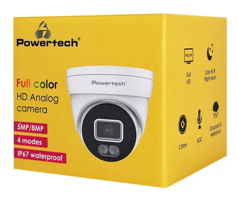 POWERTECH υβριδική κάμερα CCTV PT-1586 με μικρόφωνο & Full Color λειτουργία, 8MP, 2.8mm, IP67