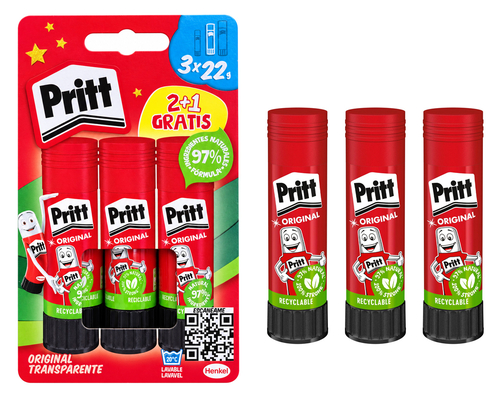 PRITT σετ κόλλα stick Original, 22g, διάφανη, 3τμχ