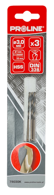 PROLINE σετ τρυπάνια για σίδηρο HSS 79030K, 3mm, DIN 338, 3τμχ