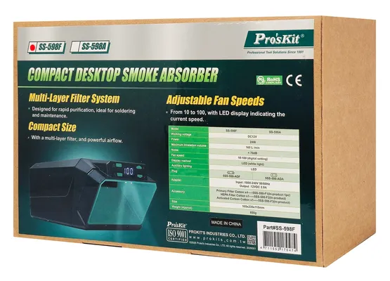 PROSKIT σταθμός απορρόφησης καπνού SS-598F, 24W, 160L/min, με φίλτρο HEPA & άνθρακα