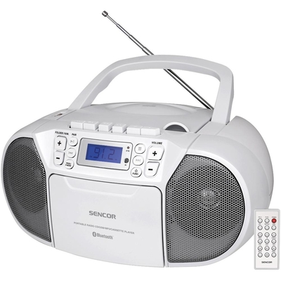 ΡαδιοCD Boombox Κασετόφωνο Sencor SPT 3907W 4W με Bluetooth v5.0 CD USB 3.5mm και LCD Οθόνη Λευκό