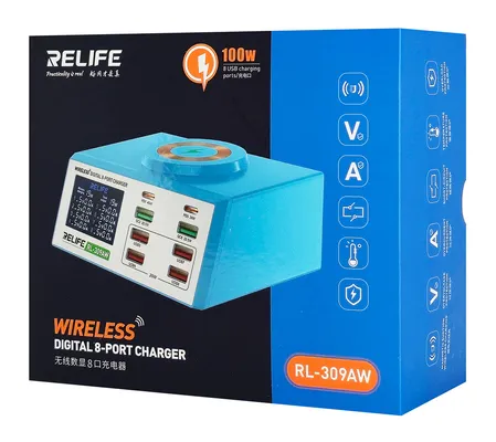 RELIFE σταθμός φόρτισης RL-309AW, 6x USB/2x USB-C/wireless, 100W, λευκός