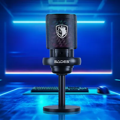 SADES gaming μικρόφωνο TYTO με βάση γραφείου & επιτραπέζια, pop φίλτρο, καρδιοειδές, USB, μαύρο