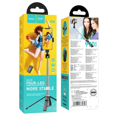 Selfie Stick Hoco K18 Wave για Συσκευές 4.5"- 7" 70mAh Ύψος 97cm Μαύρη